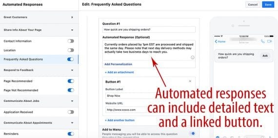 Facebook automated messaging feature Facebook automated messaging feature