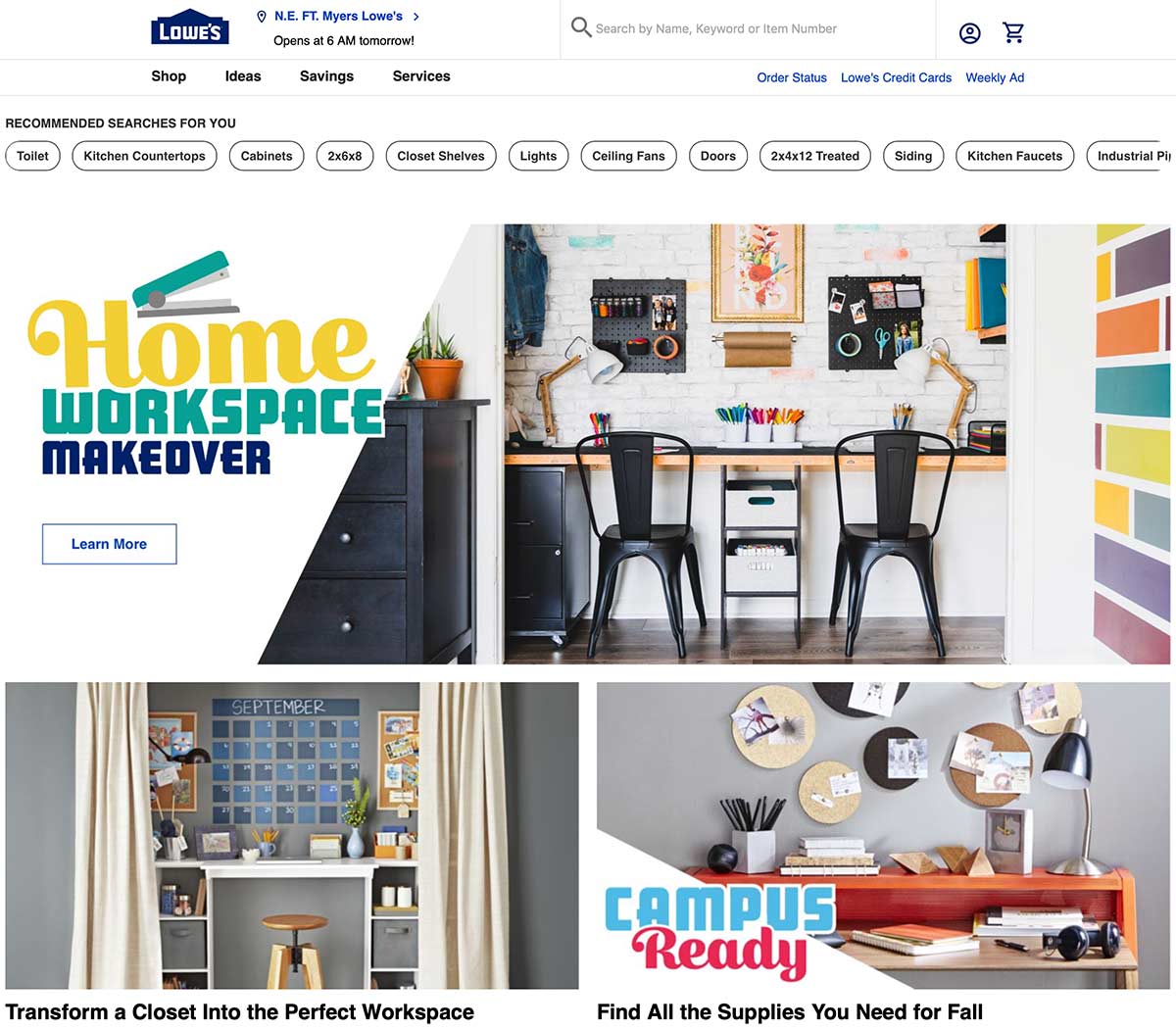 Lowe's home page featuring home office space Lowe's home page featuring home office space