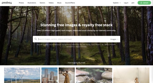 Screenshot of Pixabay home page. Screenshot of Pixabay home page.