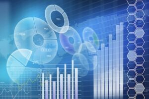 Illustration of a rising graph next to digital concepts