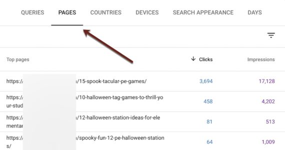 Screenshot of Search Console's Pages tab. Screenshot of Search Console's Pages tab.