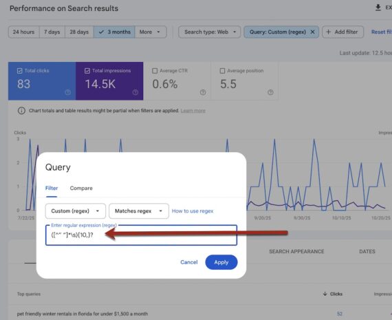 Screenshot of the regex dialog in Search Console Screenshot of the regex dialog in Search Console