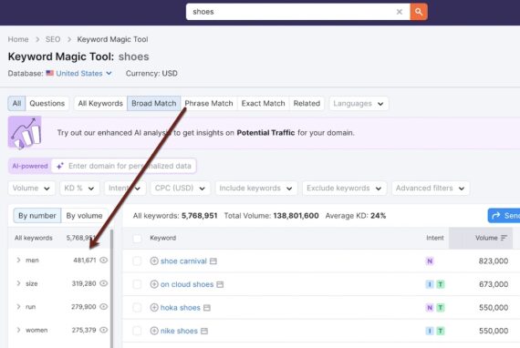 Screenshot of Semrush's Keyword Magic Tool Screenshot of Semrush's Keyword Magic Tool