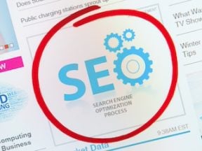 Screenshot of a web page with the letters "S E O" circled in red