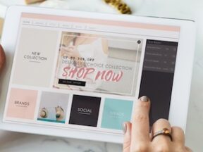 Photo of a tablet showing an ecommerce "shop now" page