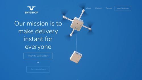 Photo of a SkyDrop drone delivering a package