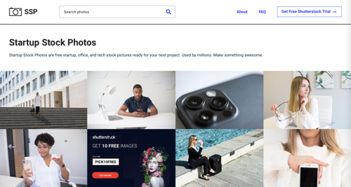 Screenshot of Startup Stock Photos home page. Screenshot of Startup Stock Photos home page.