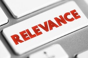 Illustration of the word "Relevance" on a keyboard