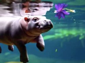 Underwater image from Meta Movie Gen of a hippo swimming