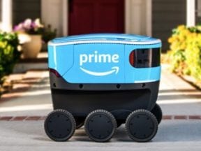 Photo of an Amazon Scout vehicle-bot