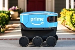 Photo of an Amazon Scout vehicle-bot