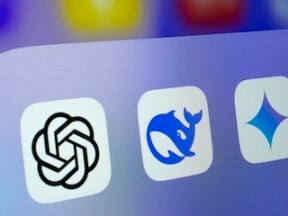 Image from a smartphone if icon for ChatGPT, DeepSeek, and Gemini