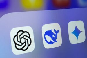 Image from a smartphone if icon for ChatGPT, DeepSeek, and Gemini