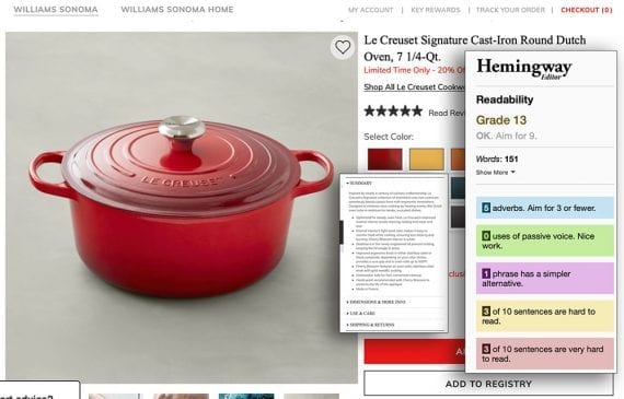Williams-Sonoma web page for a dutch oven Williams-Sonoma web page for a dutch oven