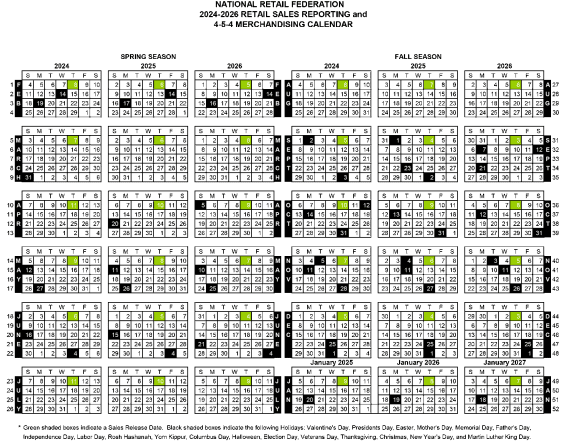 Screenshot of NRF's 2024 to 2026 4-5-4 calendar. Screenshot of NRF's 2024 to 2026 4-5-4 calendar.