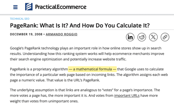 Screenshot of an Practical Ecommerce article from Armando on December 18, 2008