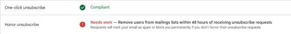 Screenshot of unsubscribe status on Postmaster Tools Screenshot of unsubscribe status on Postmaster Tools