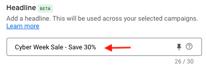 Screenshot of "Headline" option Screenshot of "Headline" option