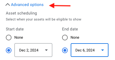 Screenshot of "Advanced options." Screenshot of "Advanced options."