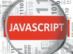 The text "JavaScript" behind a magnifying glass