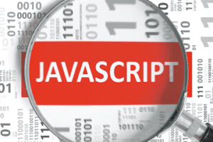 The text "JavaScript" behind a magnifying glass