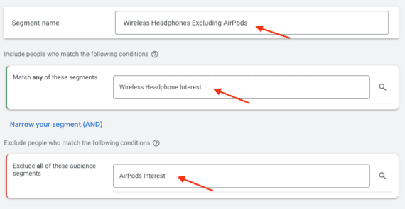Screenshot of the Google Ads page excluding AirPods Screenshot of the Google Ads page excluding AirPods