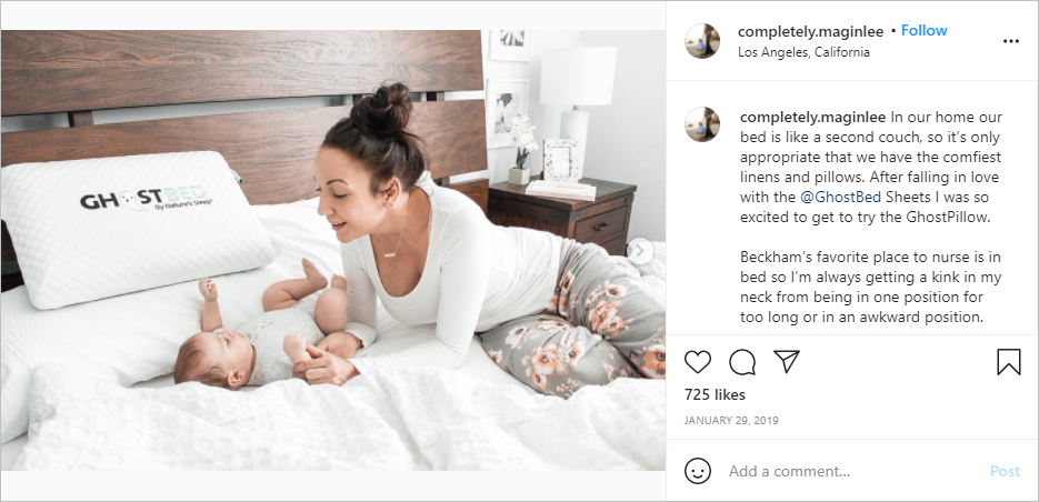 "Completely.maginlee" promoting a linen brand on Instagram "Completely.maginlee" promoting a linen brand on Instagram