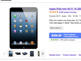 Searching iPad Mini Retina on Google, Comparison Engines