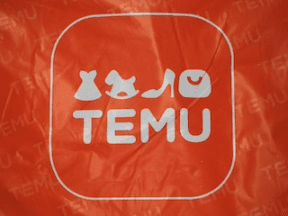 Photo of an orange Temu bag with the logo