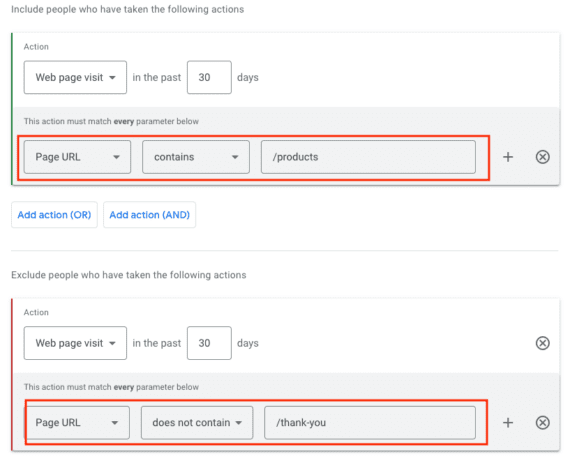 Screenshot of the Google Ads admin page to build the audience. Screenshot of the Google Ads admin page to build the audience.